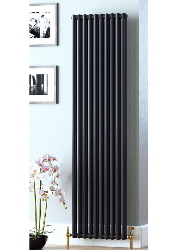 Apollo Roma 2 Column Vertical Radiator - Matt Jet Black (RAL9005)
