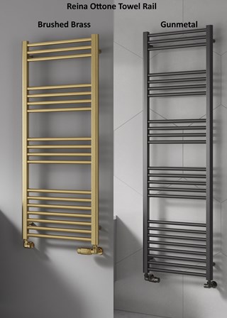 Reina Ottone finishes options - Brushed Brass on the left and Gun Metal on the right - The Brushed Brass is shown on the left as the 1200mm (H) x 500mm (W), and the image on the right is the Gunmetal finish - 1600mm (H) x 500mm (W) Reina Ottone finishes options - Brushed Brass on the left and Gun Metal on the right - The Brushed Brass is shown on the left as the 1200mm (H) x 500mm (W), and the image on the right is the Gunmetal finish - 1600mm (H) x 500mm (W)