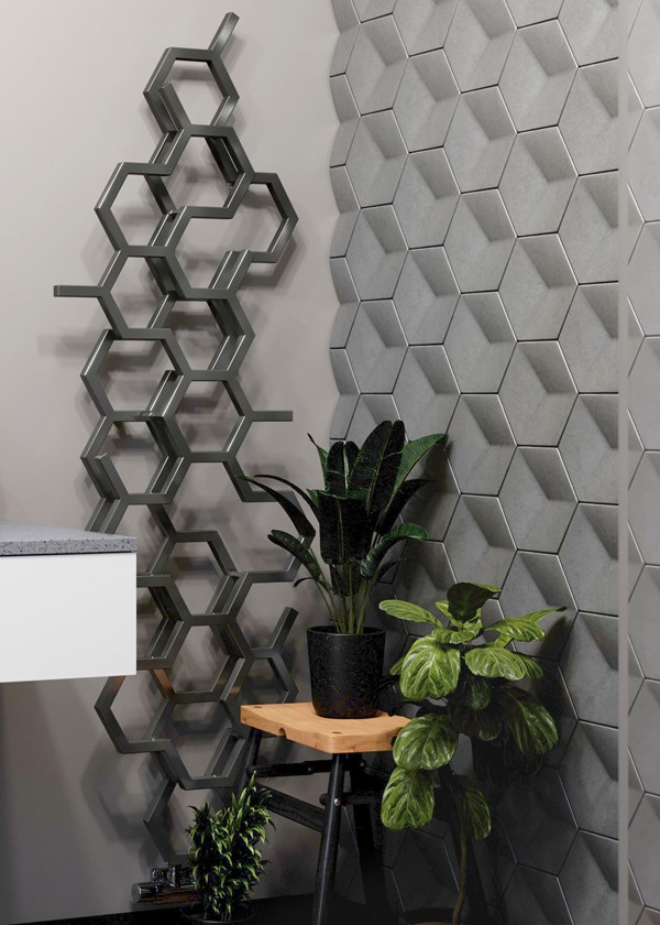 Terma Hex - Image shown 1700mm x 573mm - Sparkling Grey