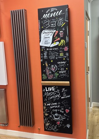 Eskimo Blackboard with Hinge & Bracket Set in our showroom in Gloucester - Sign written by Ronnie