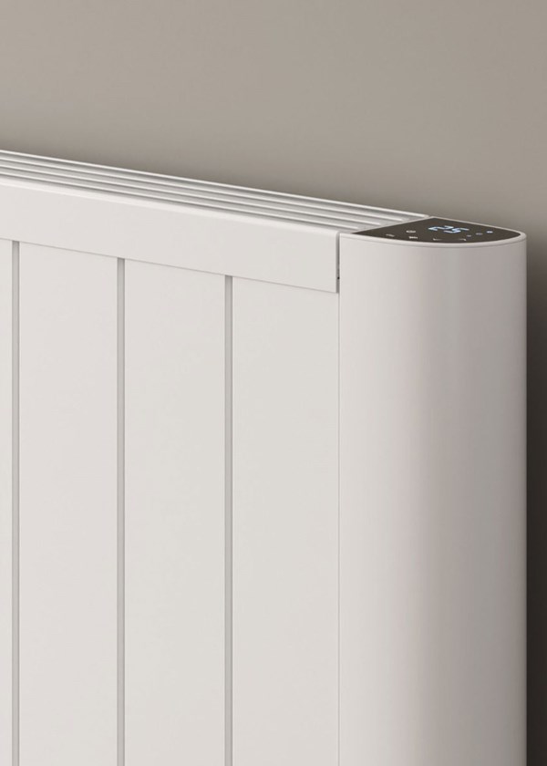 Reina Serre Electric Radiator finished in White - Close-Up Showing Controls Reina Serre Electric Radiator finished in White - Close-Up Showing Controls