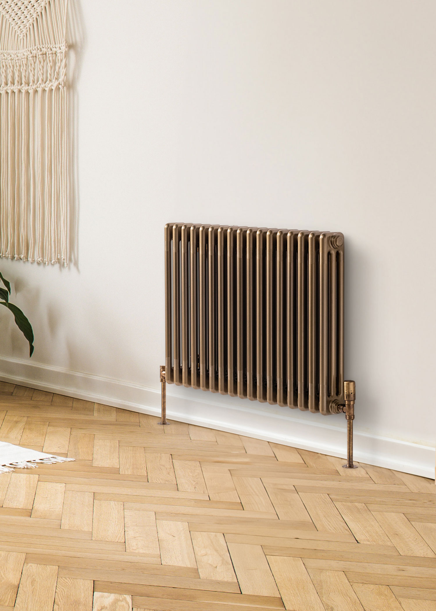 Image showing MHS Multisec Raw Brass Lacquer 3 Column Radiator - 600mm Height