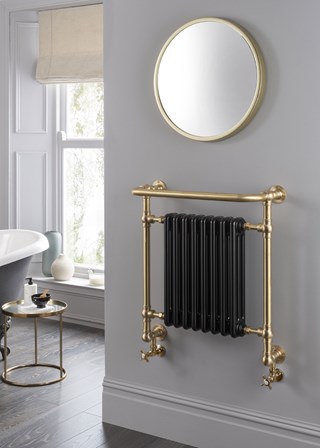 Vogue Regency OG015 - 740mm (H) x 675mm (W) - Model shown with Brushed Brass Frame and Satin Black Radiator