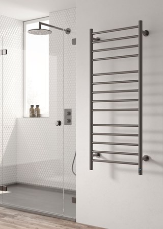 Reina Arnage Electric Towel Rail finished in Brushed Gunmetal - Size Shown 1200mm (H) x 500mm (W)