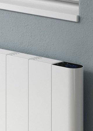 Reina Maia Horizontal Electric Radiator finished in White - Close-Up Showing Controls