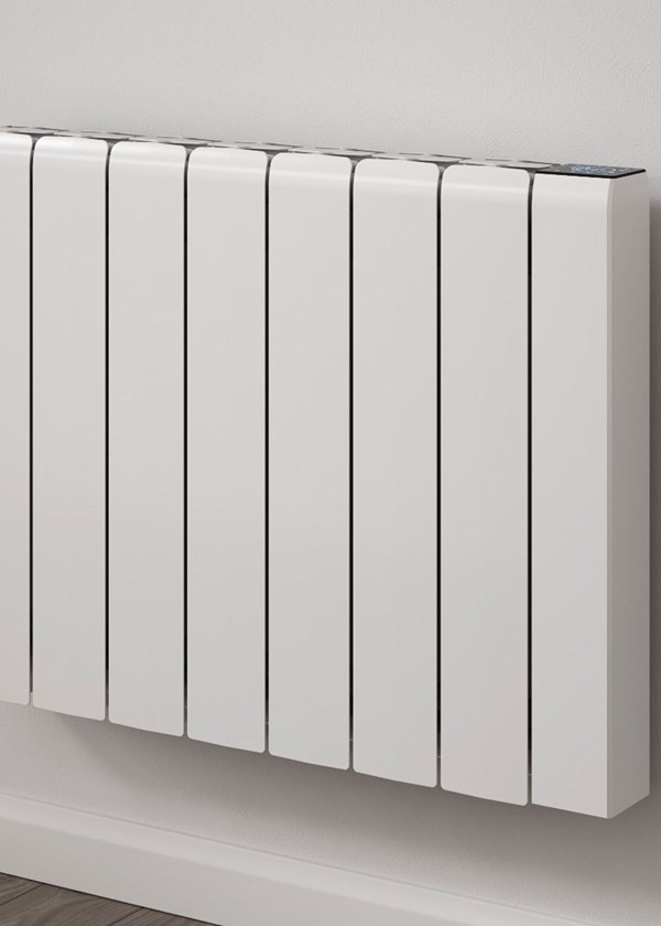 Reina Aron Horizontal Electric Radiator finished in Black - Close-Up Reina Aron Horizontal Electric Radiator finished in Black - Close-Up