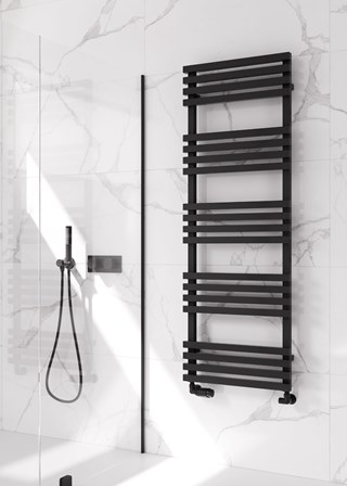 Reina Kale towel rail finished in Black - 1436 x 500