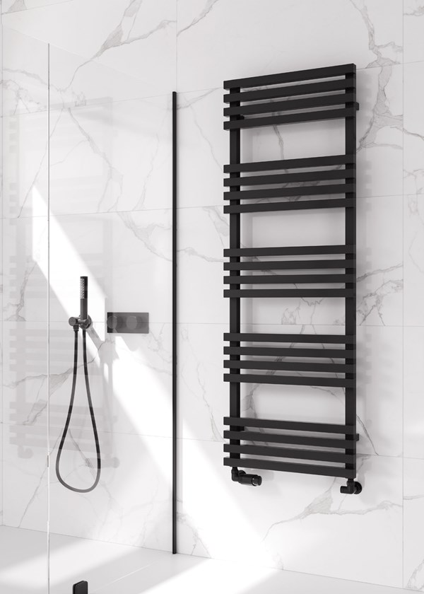 Reina Kale towel rail finished in Black - 1436 x 500 Reina Kale towel rail finished in Black - 1436 x 500