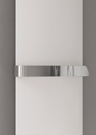 Reina Picoli Finished in White - Close-Up, shown with Optional Chrome Towel Bar Reina Picoli Finished in White - Close-Up, shown with Optional Chrome Towel Bar