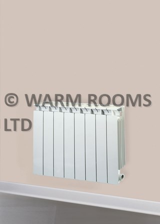 Tempora Square Top sectional aluminium radiator showing 8 sections wide (640mm) - Finished in standard RAL9010