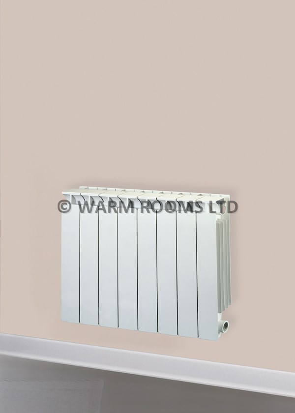 Tempora Square Top sectional aluminium radiator showing 8 sections wide (640mm) - Finished in standard RAL9010