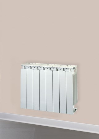 Tempora Square Top sectional aluminium radiator showing 8 sections wide (640mm) - Finished in standard RAL9010