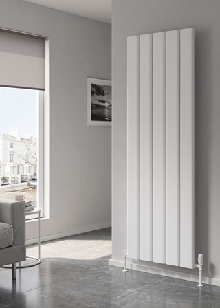 Reina Caldaro Vertical Aluminium Radiator finished in White - Model shown 1800mm (H) x 620mm (W)