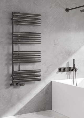 Reina Chisa towel rail - 1130 x 500 - finished in Brushed Gunmetal