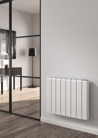 Reina Aron Horizontal Electric Radiator finished in White - Size Shown 570mm (H) x 720mm (W)