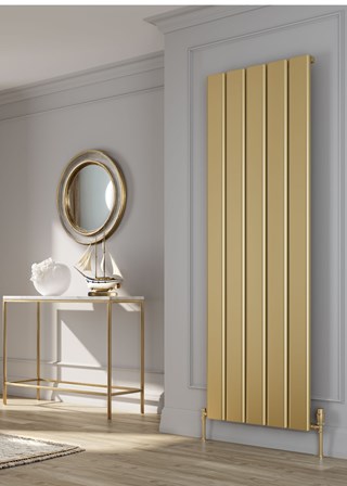 Reina Caldaro Vertical Aluminium Radiator finished in Brass Effect - Model shown 1800mm (H) x 620mm (W)