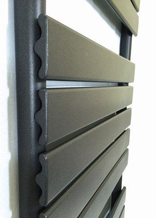 DQ Double Quick Tornado Towel Rail - Image shown in Dark Grey Texture close up DQ Double Quick Tornado Towel Rail - Image shown in Dark Grey Texture close up
