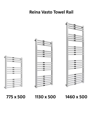 Reina Vasto Square Tubed Chrome Heated Towel Rail