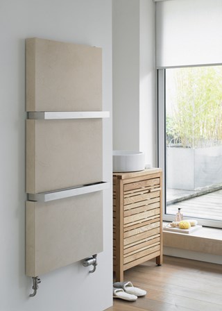 Aeon Marbella Towel Rail - Image shown MAR3T-P (Polished Towel Bars and Belts), MCM (Crema Marfil) Beige Marble Tile