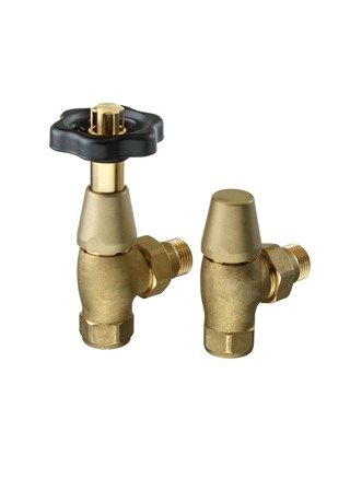 The Radiator Company Black and Brass Angled Valves