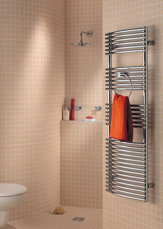 Zehnder Ovida Bow Electric Chrome Heated Towel Rail (also available in white as standard)