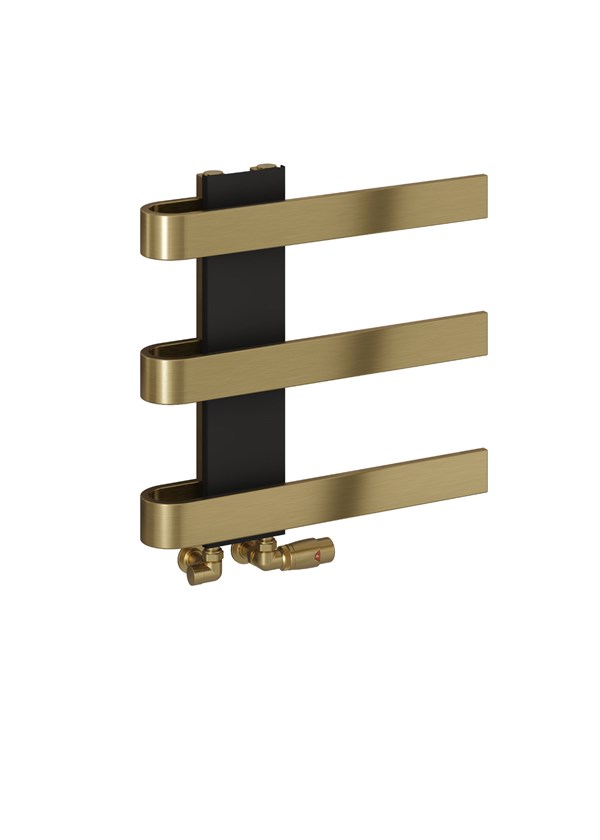 Reina Panaro - Image shown in Brushed Brass - 500mm (H) x 500mm (W) - Shown with Reina Modal Corner Bronze Radiator Valves Reina Panaro - Image shown in Brushed Brass - 500mm (H) x 500mm (W) - Shown with Reina Modal Corner Bronze Radiator Valves