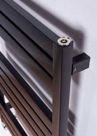 DQ Heating Cornelli Aluminium Towel Rail close-up finished in Matt Black DQ Heating Cornelli Aluminium Towel Rail close-up finished in Matt Black