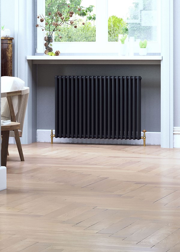Apollo Roma 2 Column Horizontal Radiators - Matt Jet Black (RAL9005)