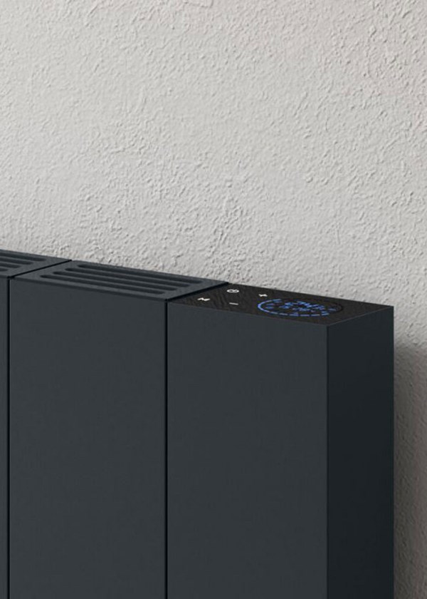 Reina Nika Horizontal Electric Radiator finished in Anthracite - Close-Up Showing Controls Reina Nika Horizontal Electric Radiator finished in Anthracite - Close-Up Showing Controls