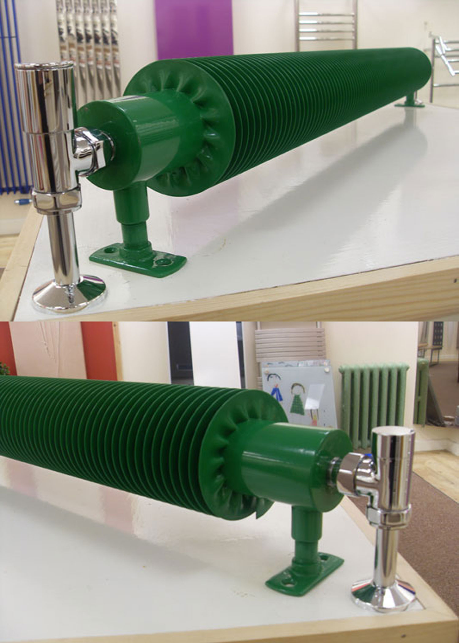 Tempora Cultivator 1000mm Length shown with Chrome radiator valves and finished in a RAL finish