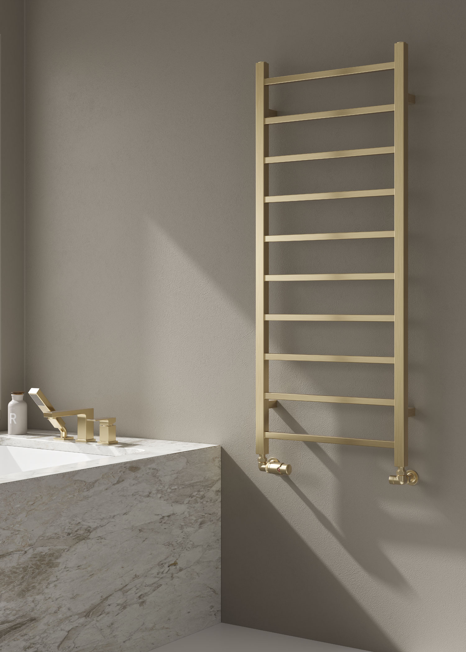 Reina Pettino towel rail finished in Brushed Brass- 1200 x 500