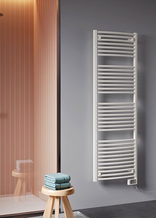 The Radiator Company Poppy Electric Curved White Heated Towel Rail 