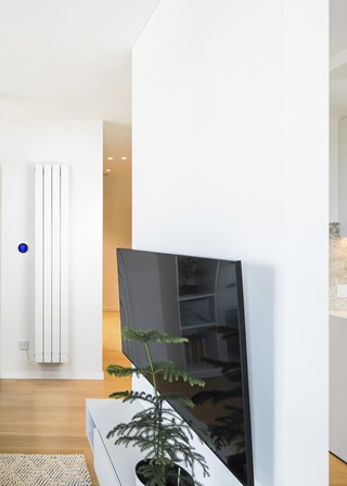 Decoral Electric Vertical in White (RAL9010), also showing controller