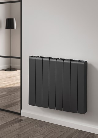 Reina Aron Horizontal Electric Radiator finished in Black - Size Shown 570mm (H) x 720mm (W)