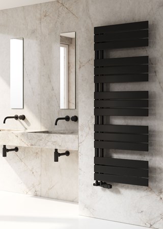 Reina Pettino towel rail finished in Black - 1424 x 550