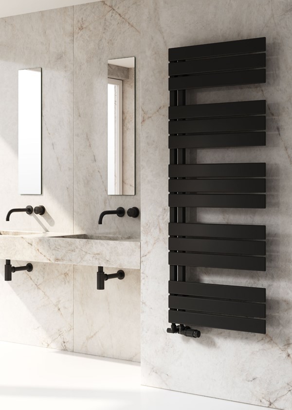 Reina Pettino towel rail finished in Black - 1424 x 550 Reina Pettino towel rail finished in Black - 1424 x 550